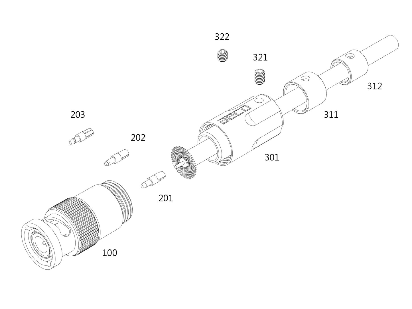 aeco 75ohm / 50ohm BNC connector gold plated high-end audio coaxial plug Taiwan made Exploded view